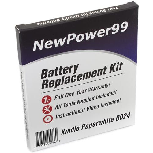 Amazon Kindle Paperwhite B024 Battery Replacement Kit with Tools, Video Instructions, Extended Life Battery and Full One Year Warranty - NewPower99 CANADA