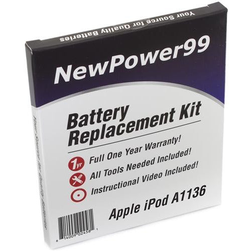 Apple iPod A1136 Battery Replacement Kit with Tools, Video Instructions, Extended Life Battery and Full One Year Warranty - NewPower99 CANADA