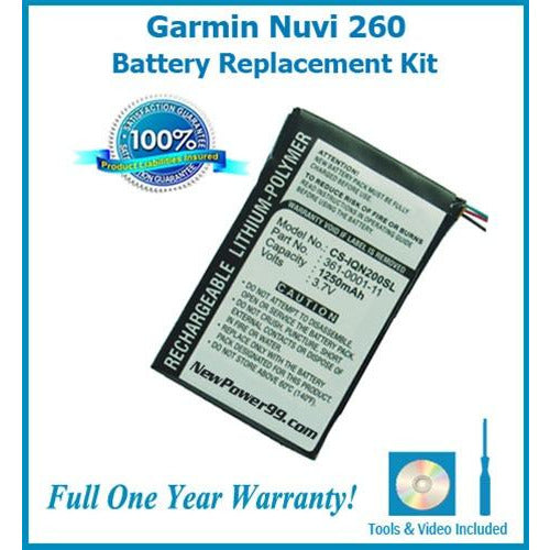 Garmin Nuvi 260 Battery Replacement Kit with Tools, Video Instructions, Extended Life Battery and Full One Year Warranty - NewPower99 CANADA