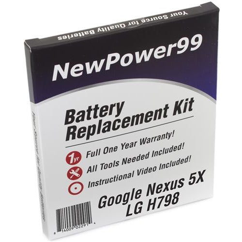 Google Nexus 5X LG H798 Battery Replacement Kit with Tools, Video Instructions, Extended Life Battery and Full One Year Warranty - NewPower99 CANADA