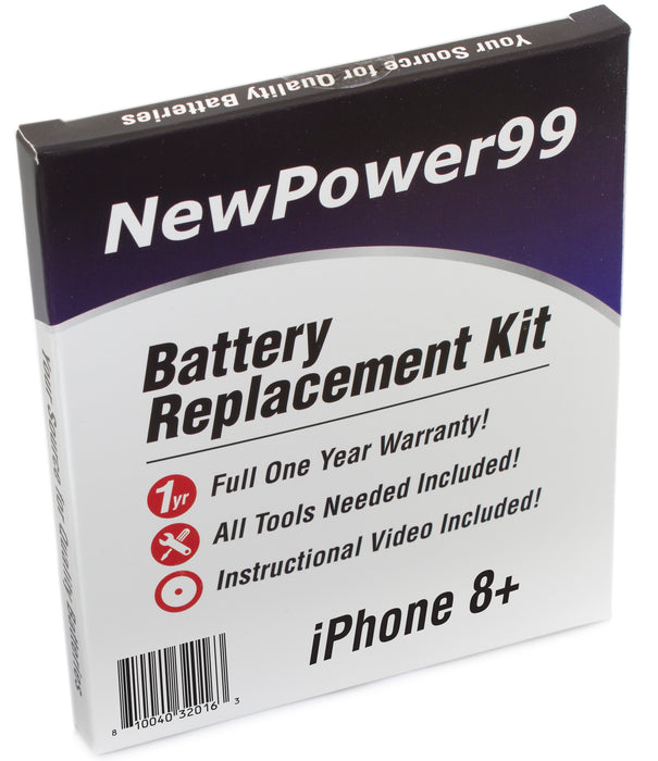 iPhone 8+ Battery Replacement Kit with Tools, Extended Life Battery, Video Instructions, and Full One Year Warranty