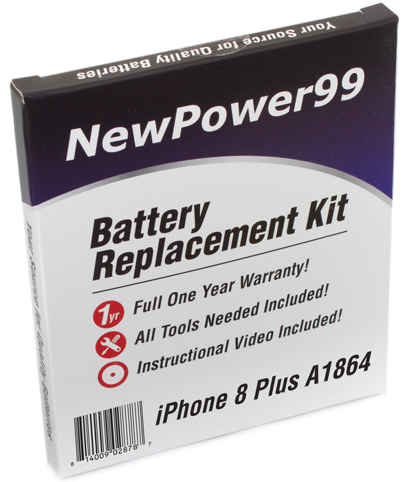 iPhone 8 Plus A1864 Battery Replacement Kit with Tools, Extended Life Battery, Video Instructions, and Full One Year Warranty
